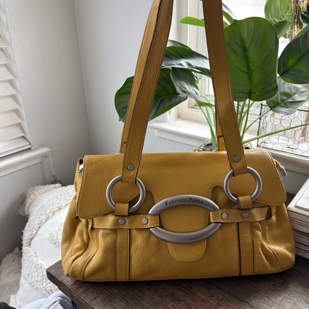 Fabrizio Poker Yellow Y2K Soft Leather Purse Shoulder Bag Made In Italy